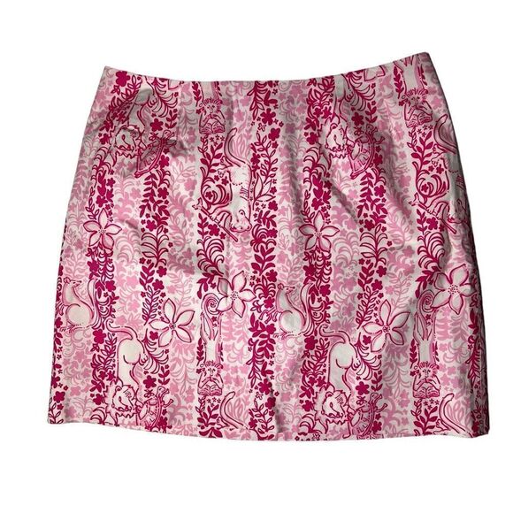 Lilly Pulitzer Vintage Boardwalk Cafe Print Pink Mini Skirt size 4 - Picture 1 of 5